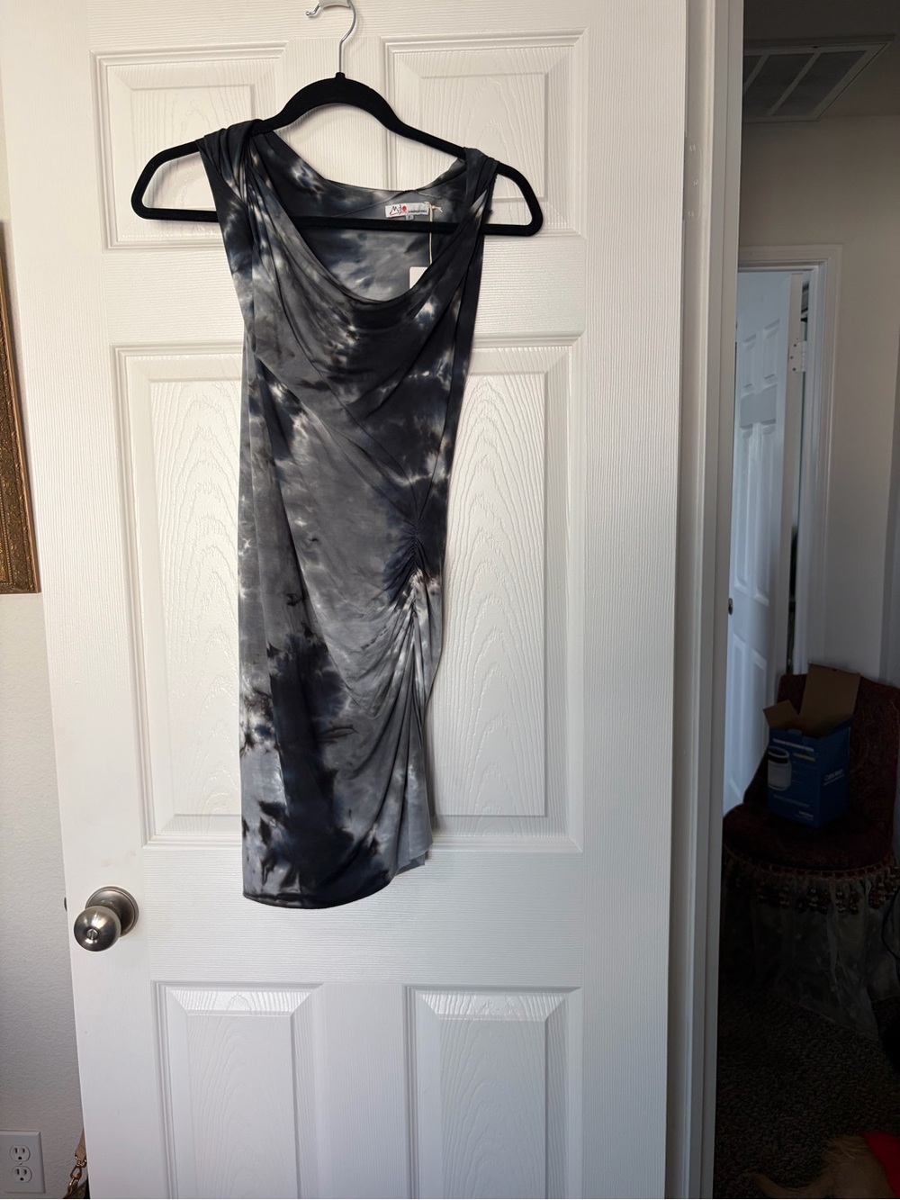 MIJO-Michelle Jonas Black & Gray Tie-Dye Artist Designed Dress with Side Ruching